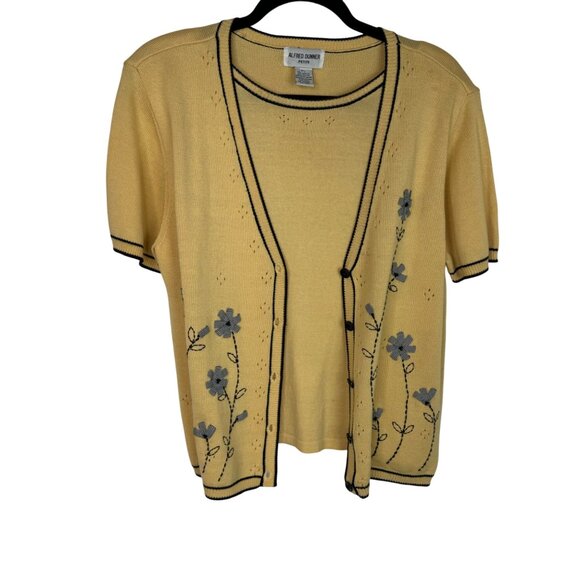 Vintage Alfred Dunner‎ Grandmacore Sz PLarge Yellow Cardigan Floral Embroidery - Picture 6 of 8